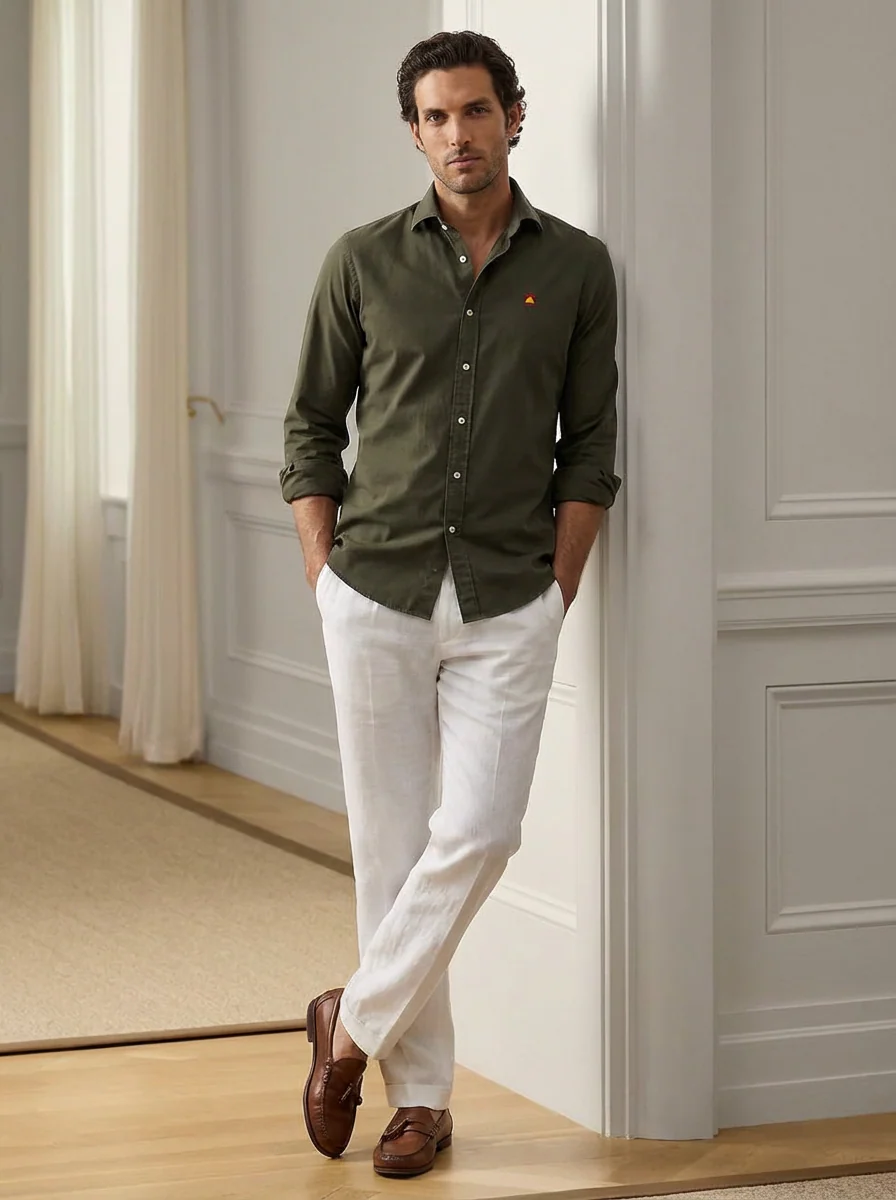Camisa Kaki logo España Hombre