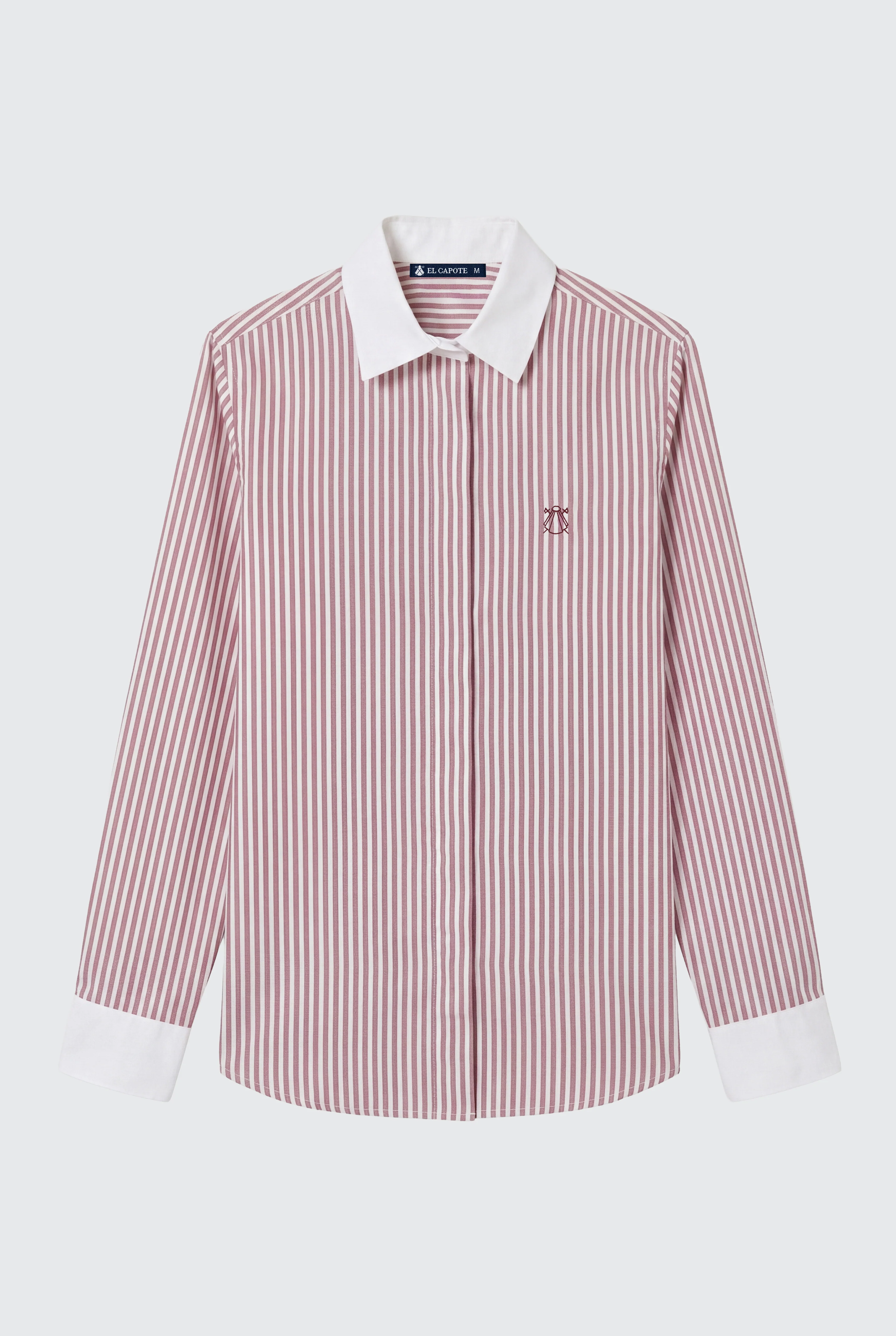 Camisa Rayas Burdeos Cuello y Puños Blancos Mujer - Image 2