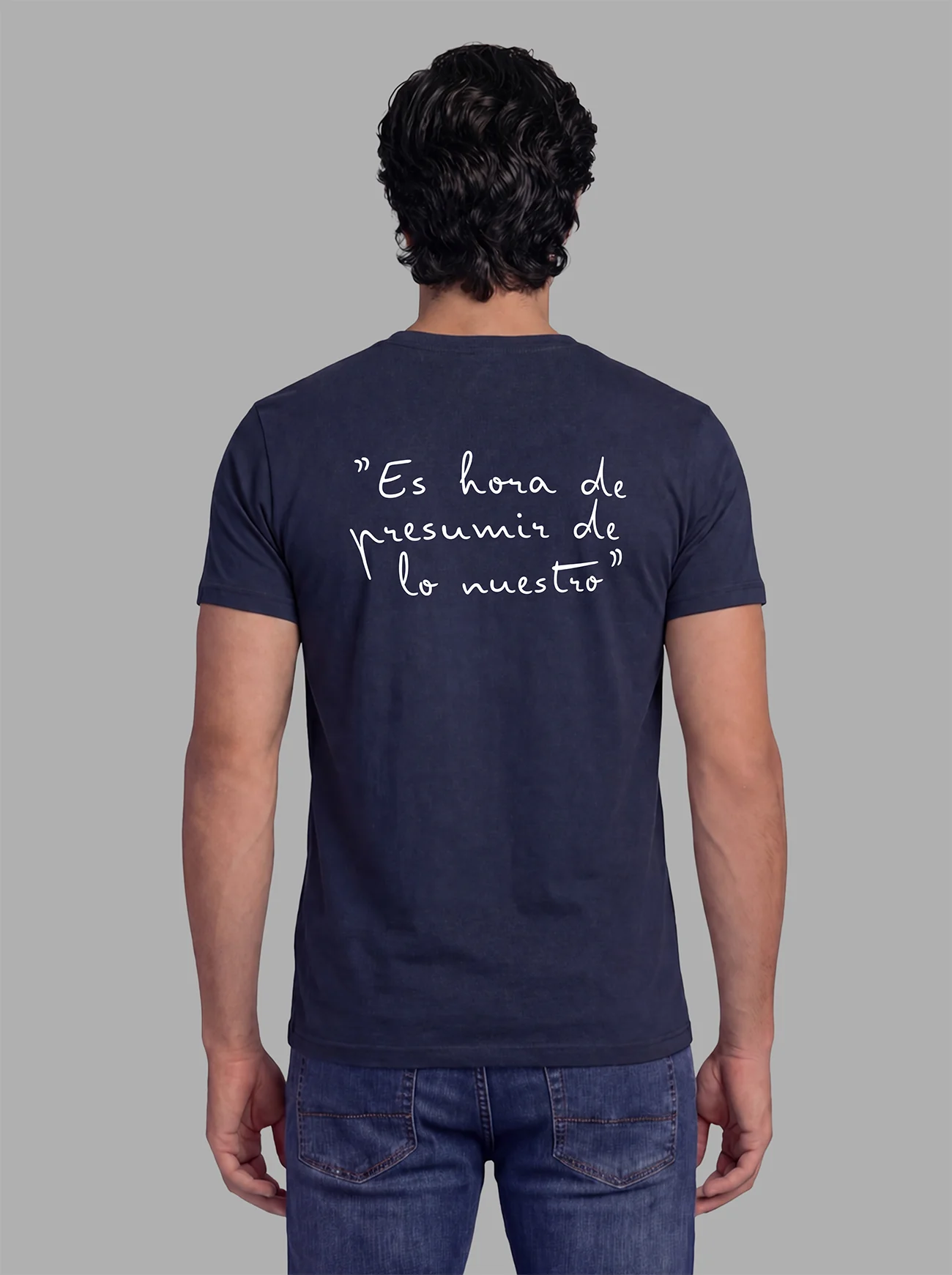 Camiseta Azul Marino Eslogan Espalda Hombre