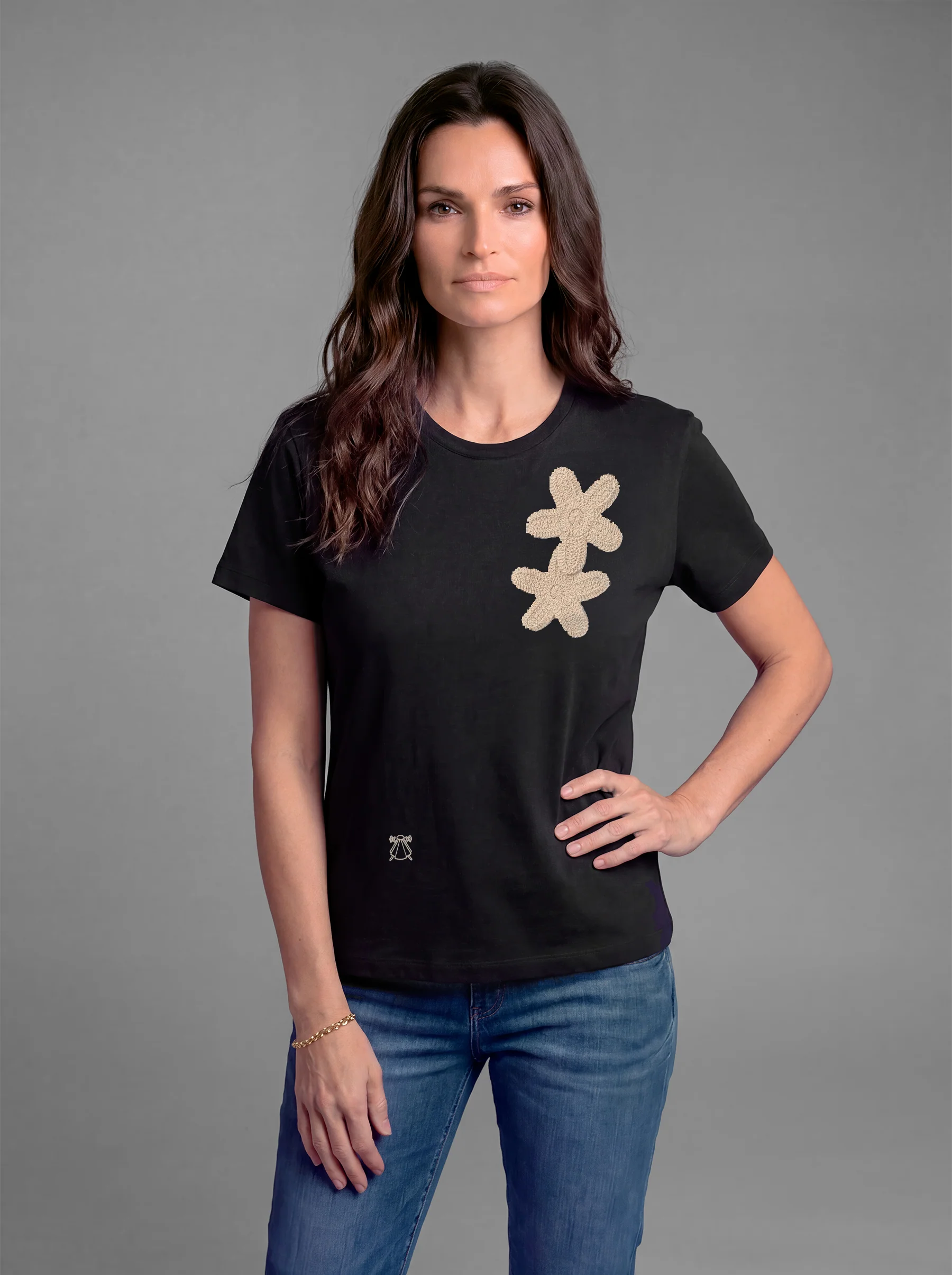 Camiseta Negra Crochet Mujer