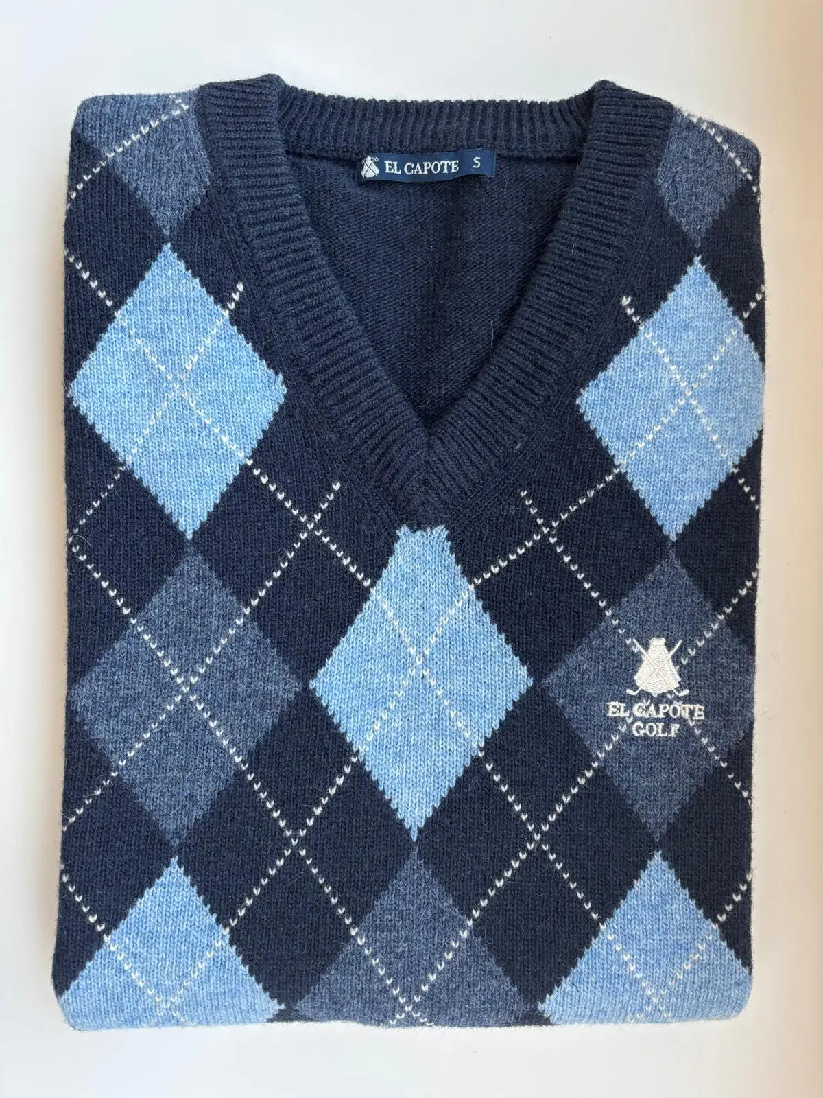 Chaleco Azul Lambswool Cuello Pico Rombos Hombre - Image 5