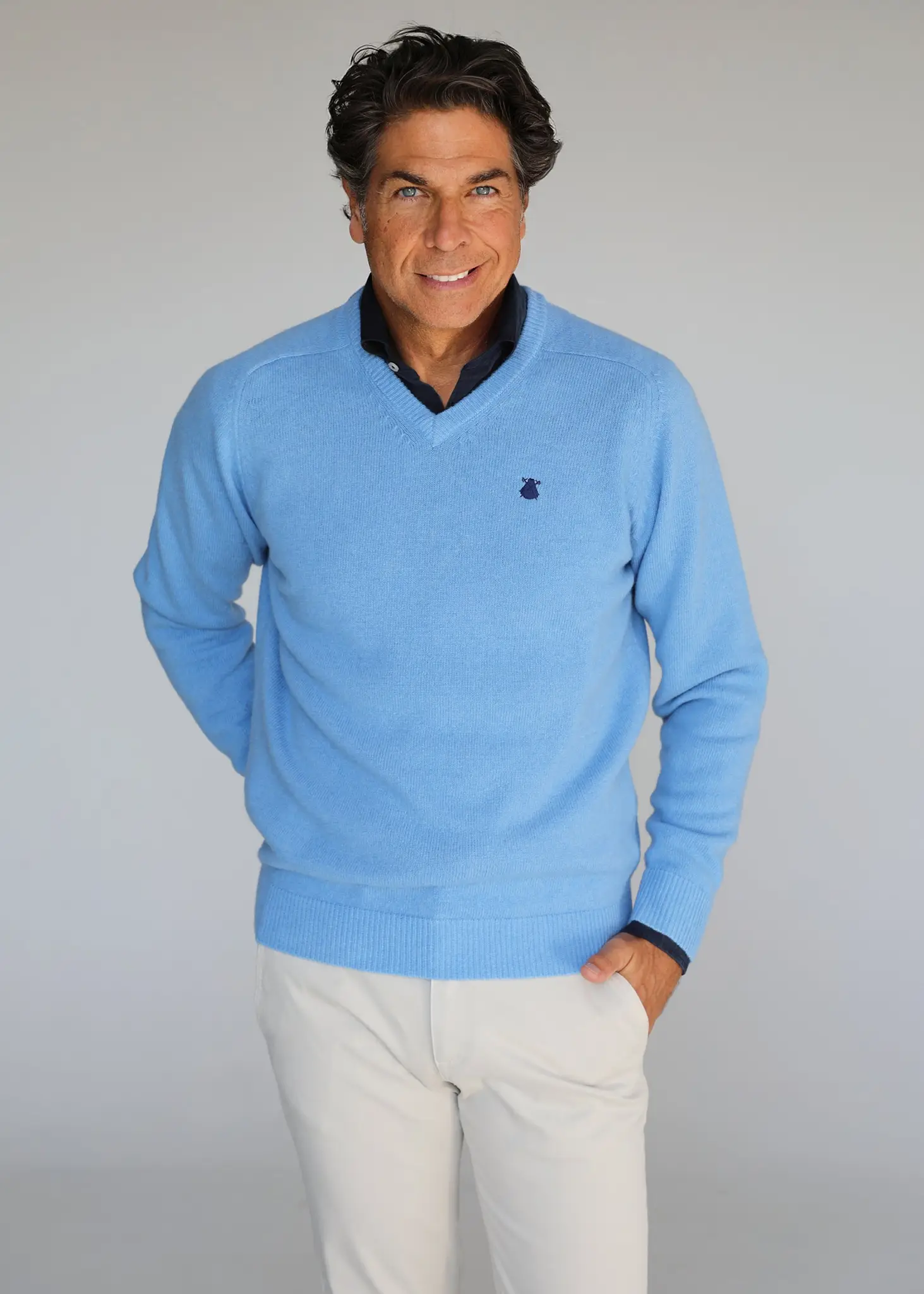 Jersey Lambswool Celeste Pico Hombre
