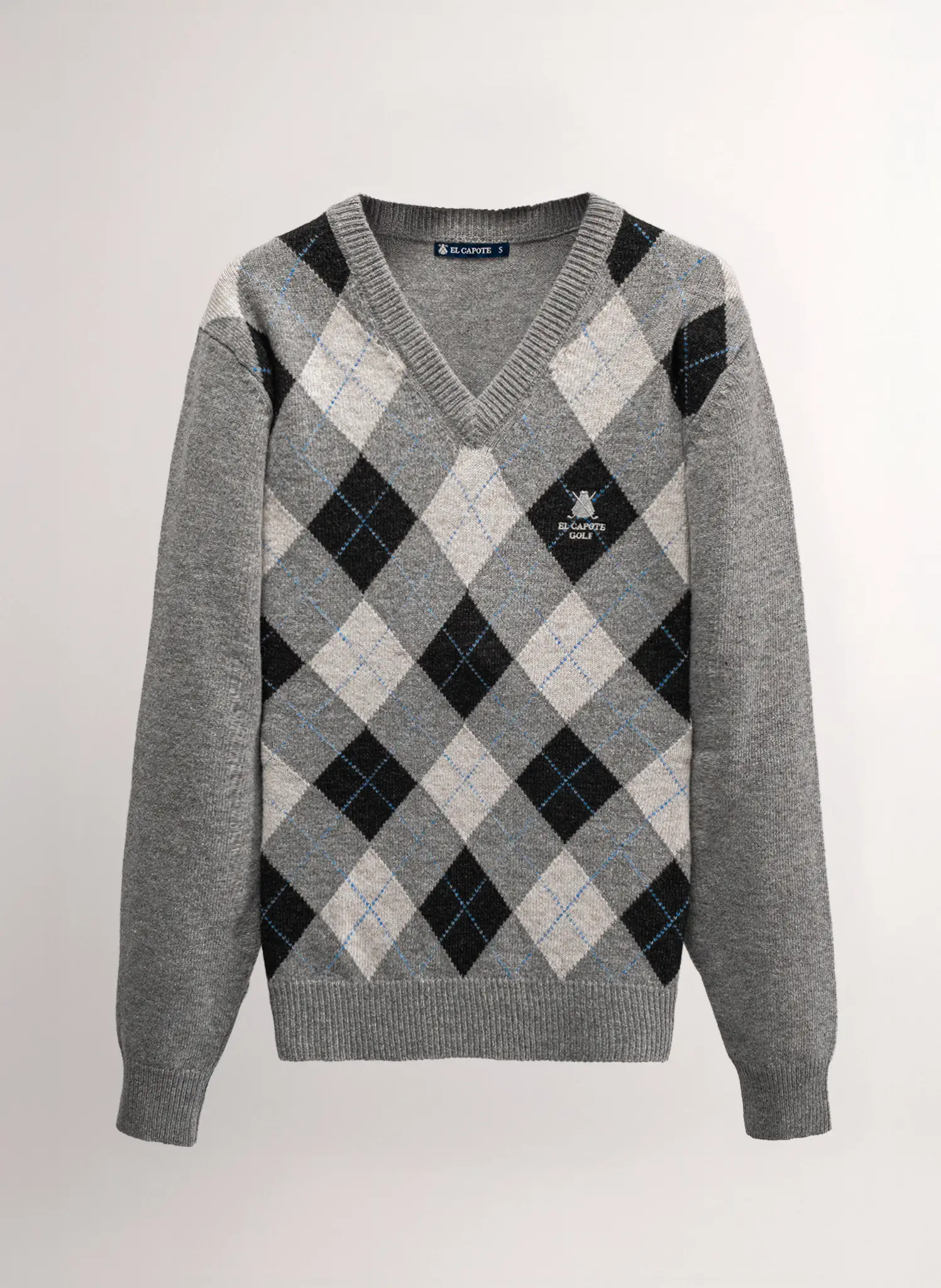 Jersey Gris Lambswool Cuello Pico Rombos Mujer - Image 2