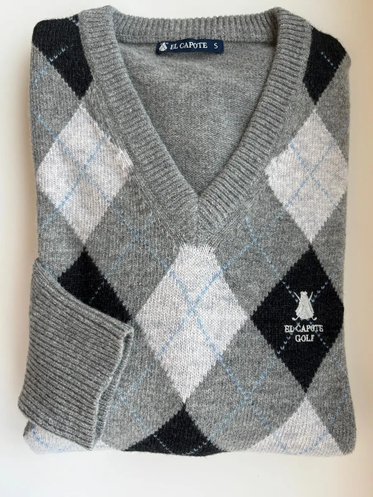 Jersey Gris Lambswool Cuello Pico Rombos Mujer - Image 4