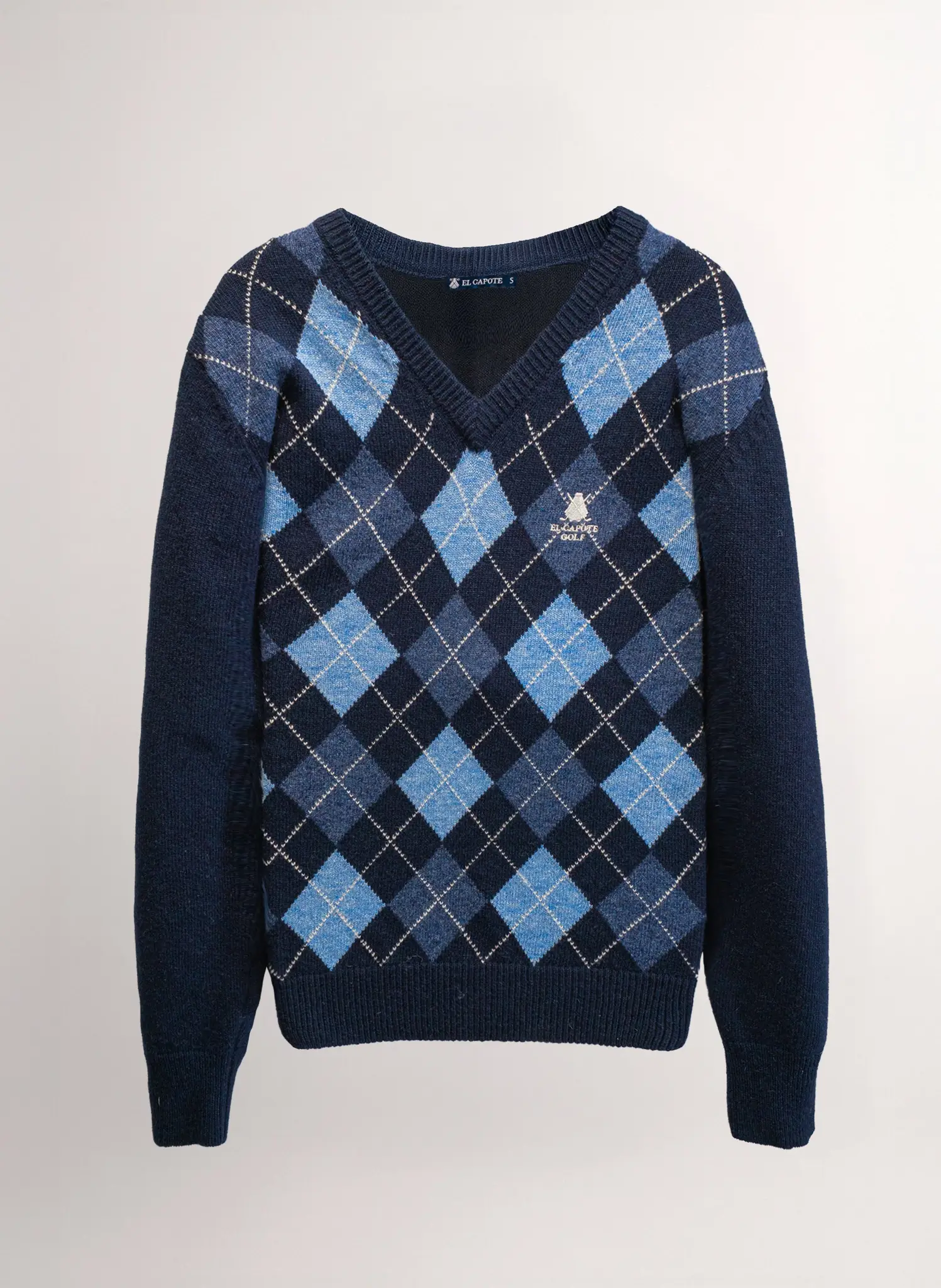 Jersey Azul Lambswool Cuello Pico Rombos Hombre - Image 2