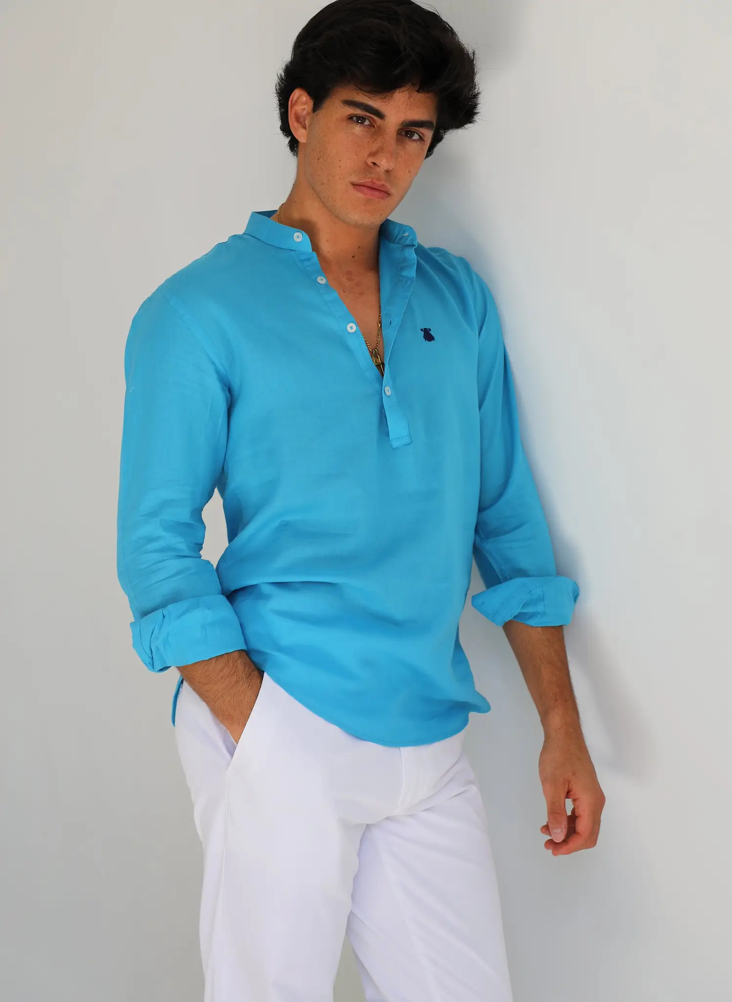 Polera Cuello Mao Turquesa Shibuya Hombre